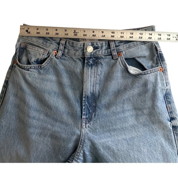 Zara Vintage Style Light Blue High-Waisted Wide-Leg Raw Hem Jeans Size 8 - Picture 4 of 6